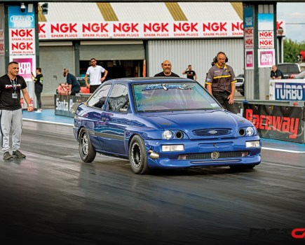 Ford Escort Drag Car front 3/4 at santa pod