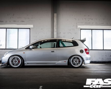 Side-profile shot of modified Honda Civic Type R EP3 after tuning