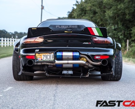 Custom exhaust on Wide Body Mazda RX-7 FD